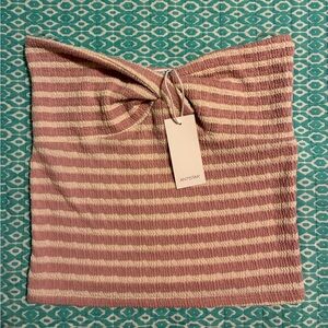Antistar Mauve & Cream Striped Knit Twist-Front Crop Top